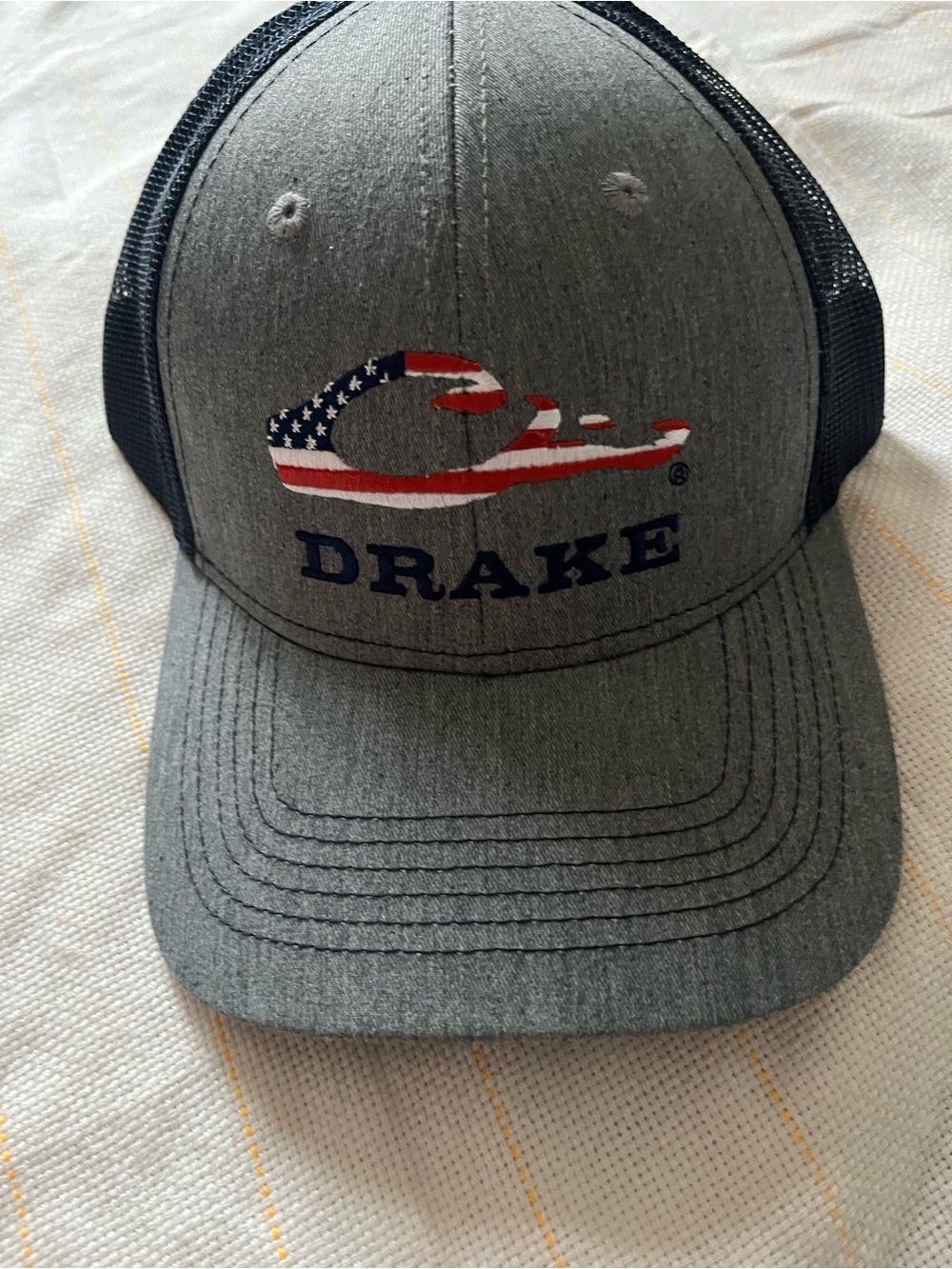 Drake Gray and Black Trucker Hat with American Flag Logo